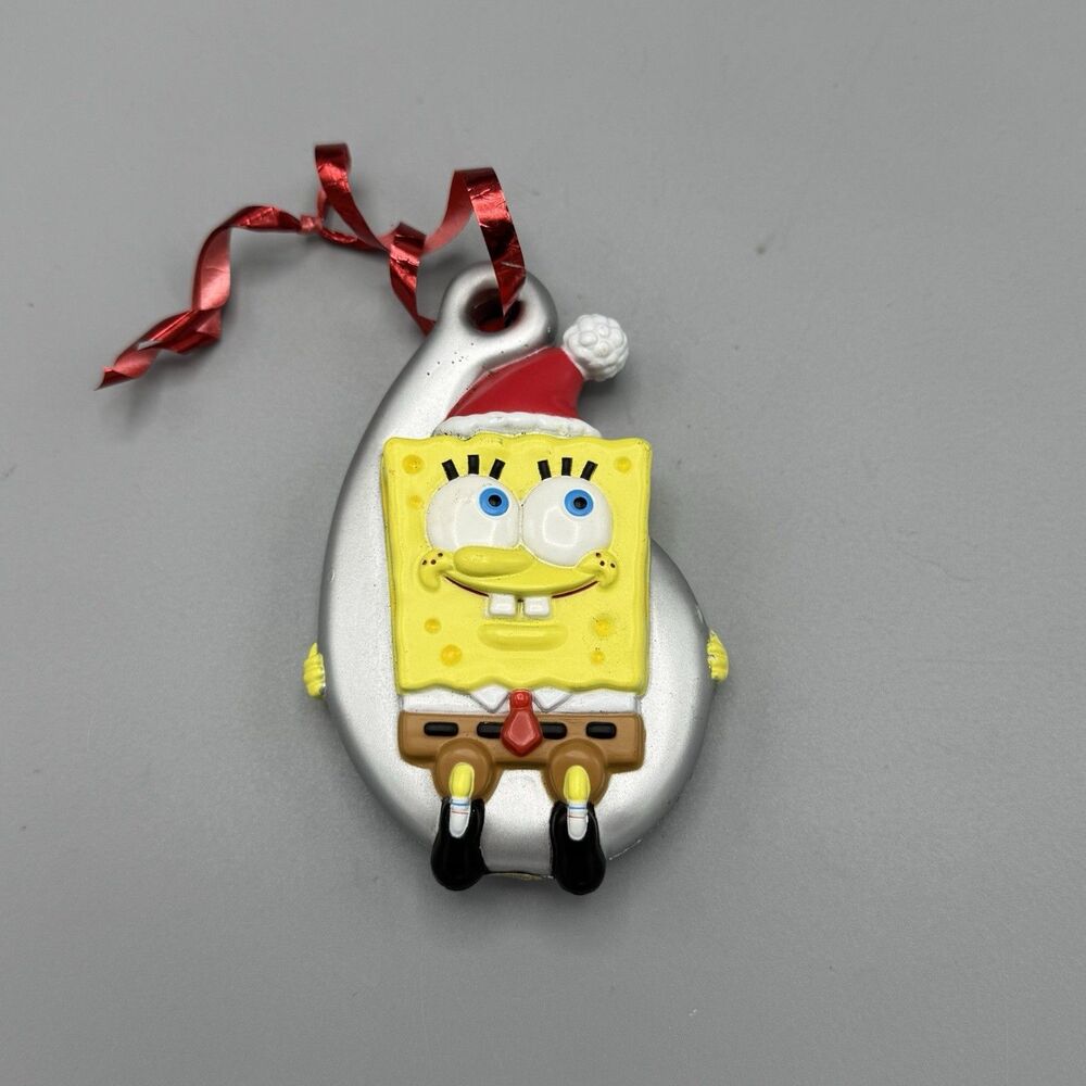 2008 SpongeBob Squarepants Christmas Ornament Viacom Sitting on Fish Hook